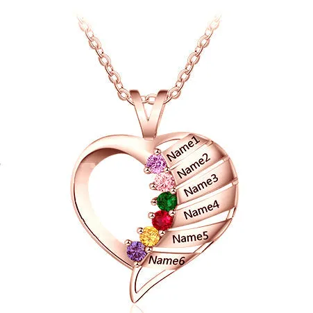 Personalize 6 Birthstone Mother's or Grandma Family Necklace 6 Names