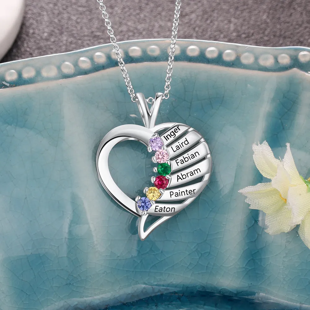 Personalize 6 Birthstone Mother's or Grandma Family Necklace 6 Names