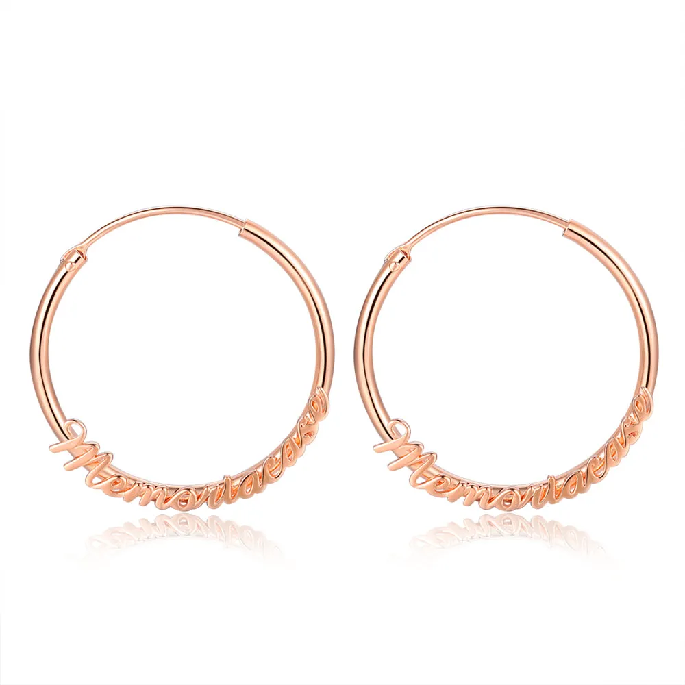 Personalized Cursive Script Name Hoop Earrings - Gold, Silver, Rose Gold