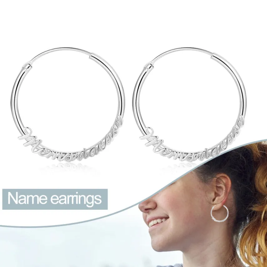 Personalized Cursive Script Name Hoop Earrings - Gold, Silver, Rose Gold