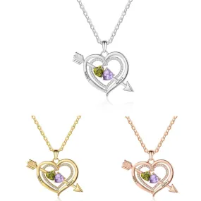 Personalized Mother's Necklace 2 Birthstones Cupid's Heart 2 Engraved Names