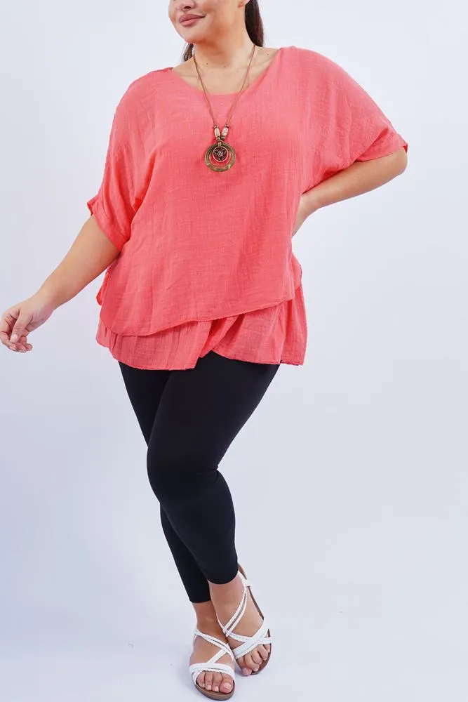 Plain Layered Hem Cotton Top