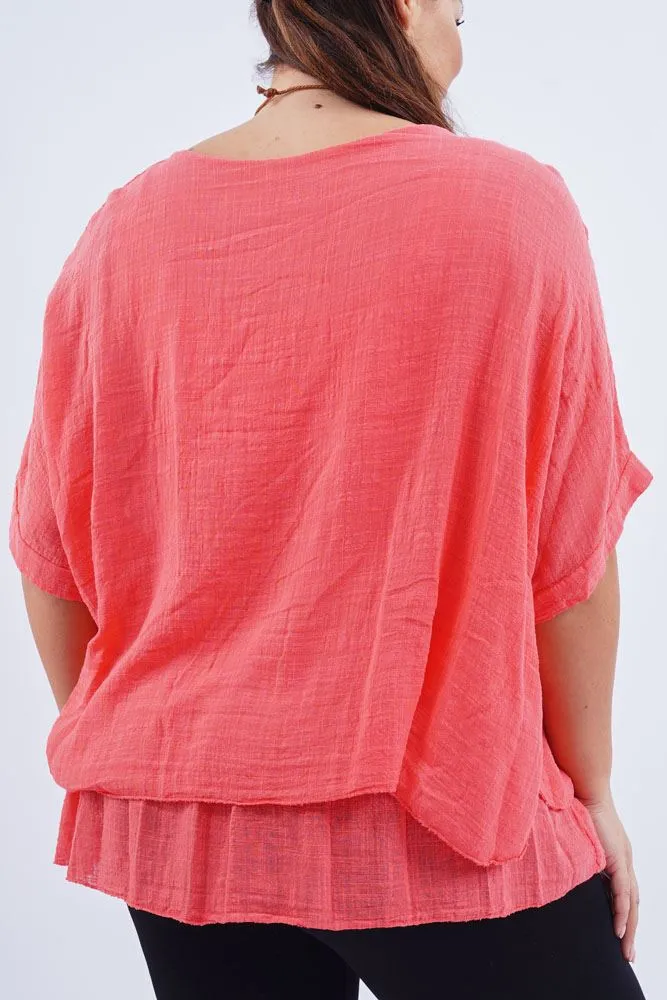 Plain Layered Hem Cotton Top