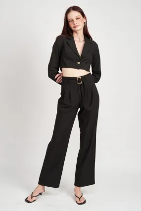 PLEATED SIDE LEG PANTS WITH BELT