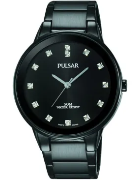 Pulsar Easy Style Mens Crystal Marker Dress Watch - Black Ion Finish - Bracelet