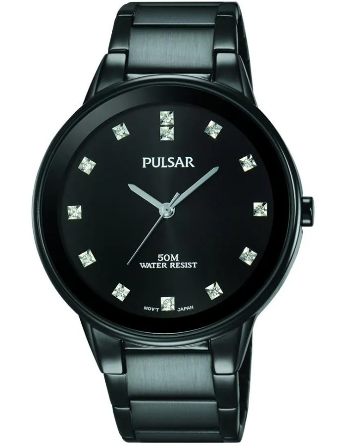 Pulsar Easy Style Mens Crystal Marker Dress Watch - Black Ion Finish - Bracelet