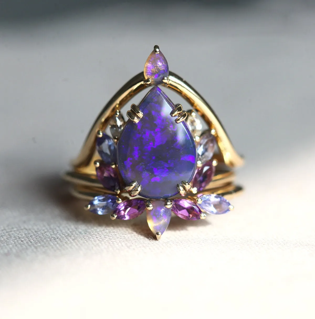 Raiven Pear Black Opal Ring Set