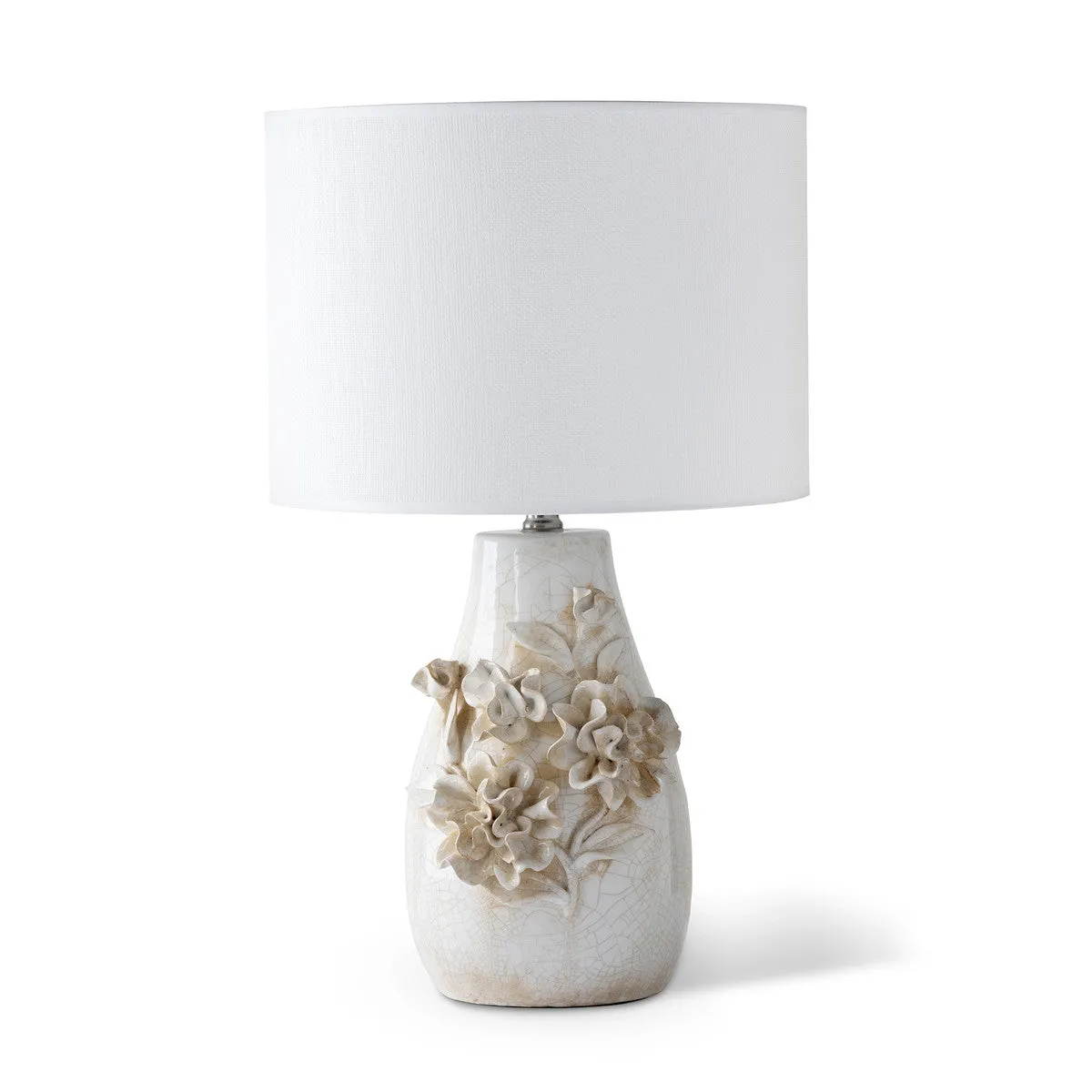 Rose de Jardin Ceramic Lamp - 8"L x 9"W x 23.5"H - Distressed Cream