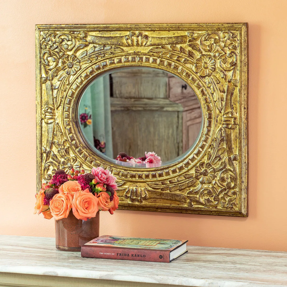 Rosette Carved Wooden Mirror