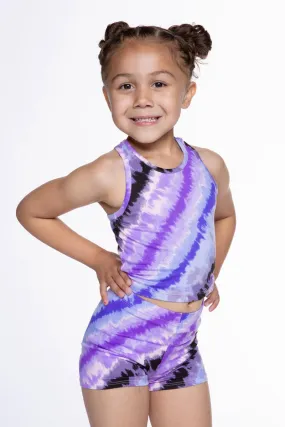 Simply Soft Cropped Racerback Tank & Tumble Short - Purple Watercolor Tie Dye