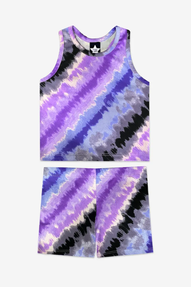 Simply Soft Cropped Racerback Tank & Tumble Short - Purple Watercolor Tie Dye