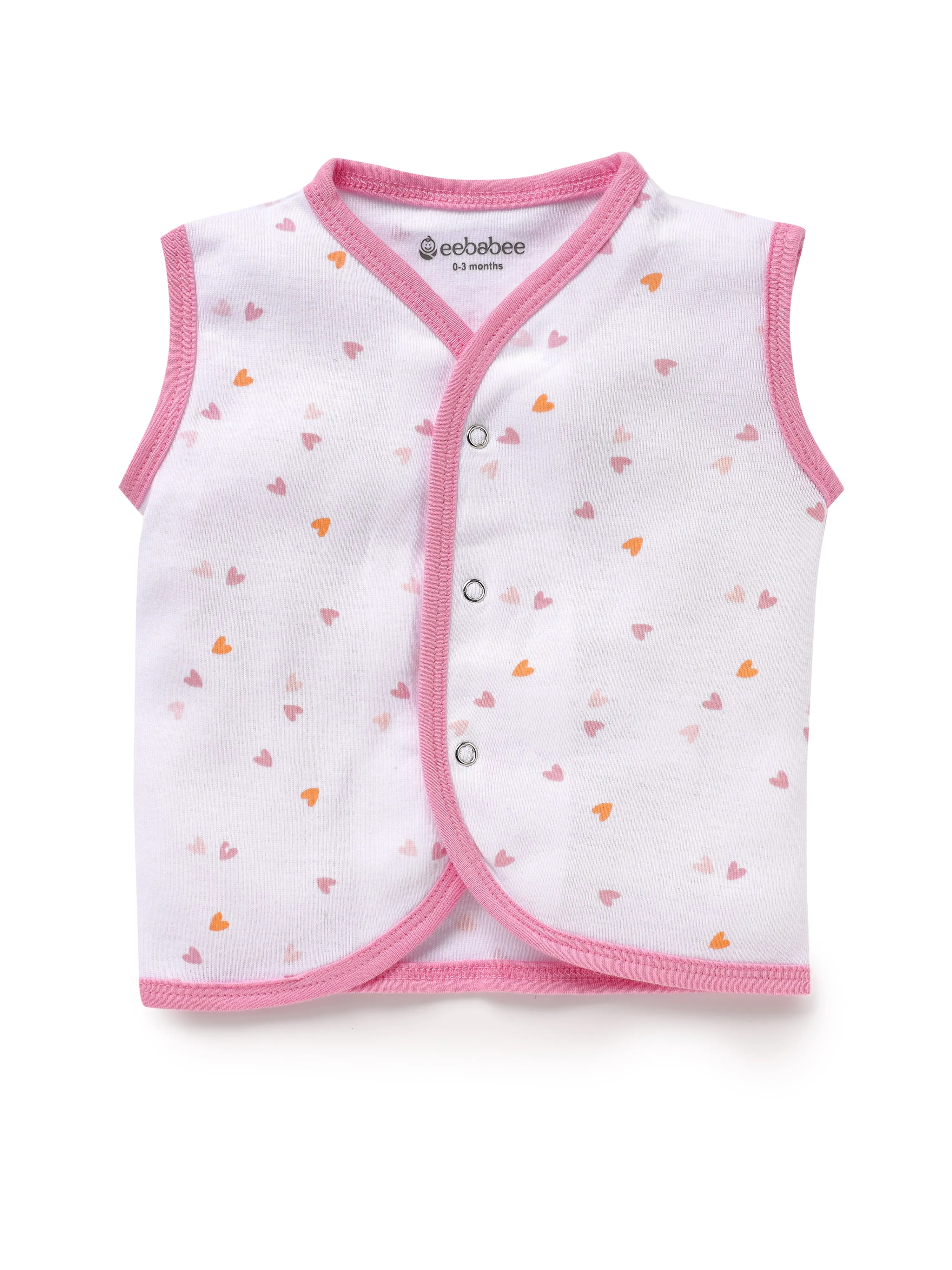 Sleeveless pink & orange heart pattern in pure white with pink border jabla set  for baby