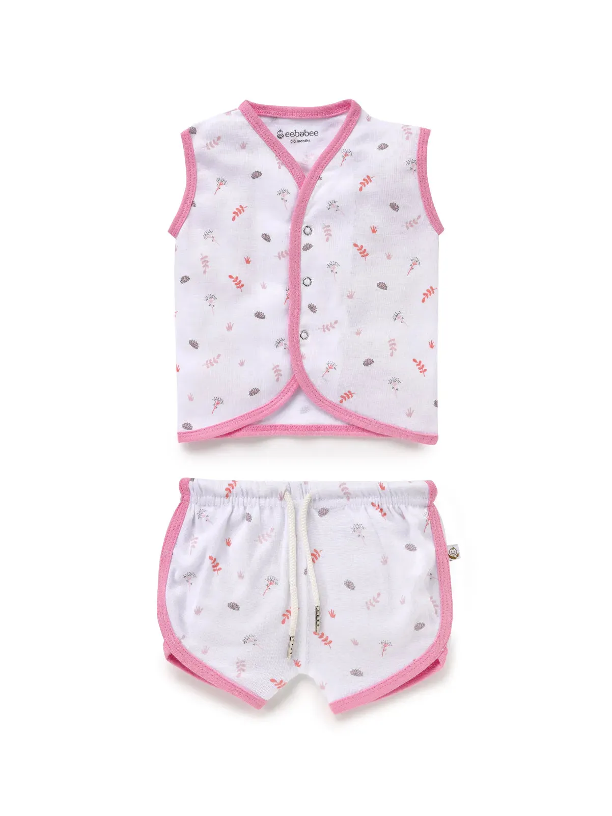 Sleeveless pink & white jabla set for baby