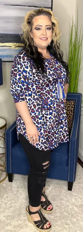 SMALL: Blue & White Leopard Scoop Tunic