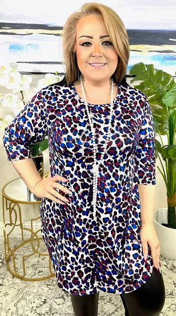 SMALL: Blue & White Leopard Scoop Tunic