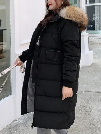 Stana Plus Size Women's Winter Jacket Coat Fur Hoody Padded Long Winter Jacket (Brown Fur Hoody, Black-blue Fur Hoody) (EXTRA BIG SIZE)