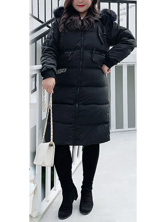 Stana Plus Size Women's Winter Jacket Coat Fur Hoody Padded Long Winter Jacket (Brown Fur Hoody, Black-blue Fur Hoody) (EXTRA BIG SIZE)