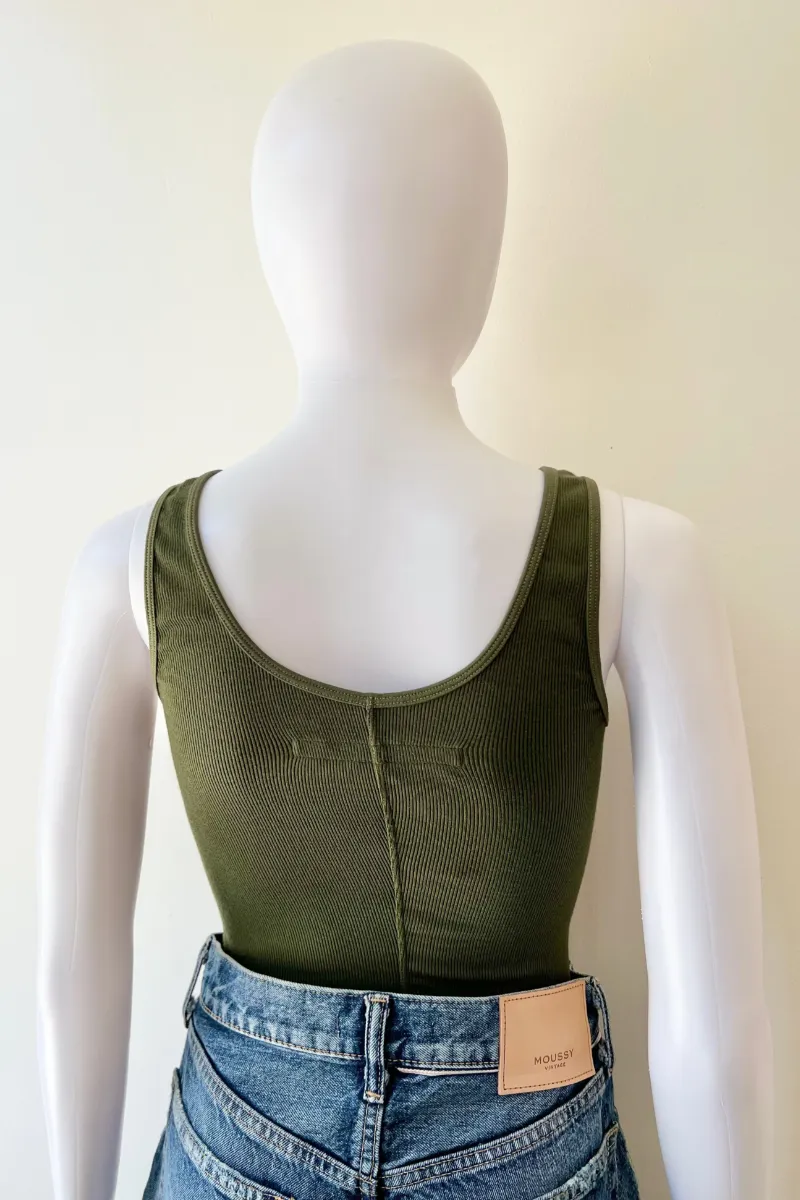 Stretch Silk Knit Tank - Dark Olive