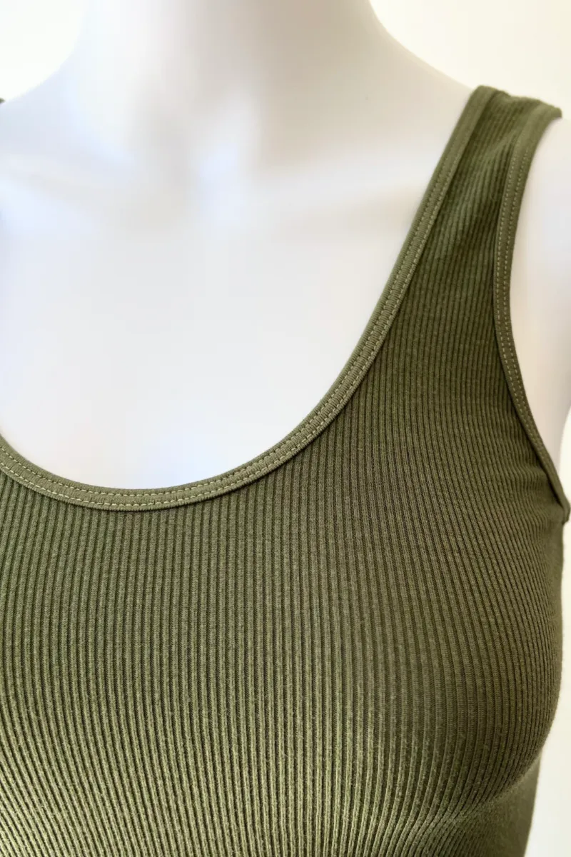 Stretch Silk Knit Tank - Dark Olive