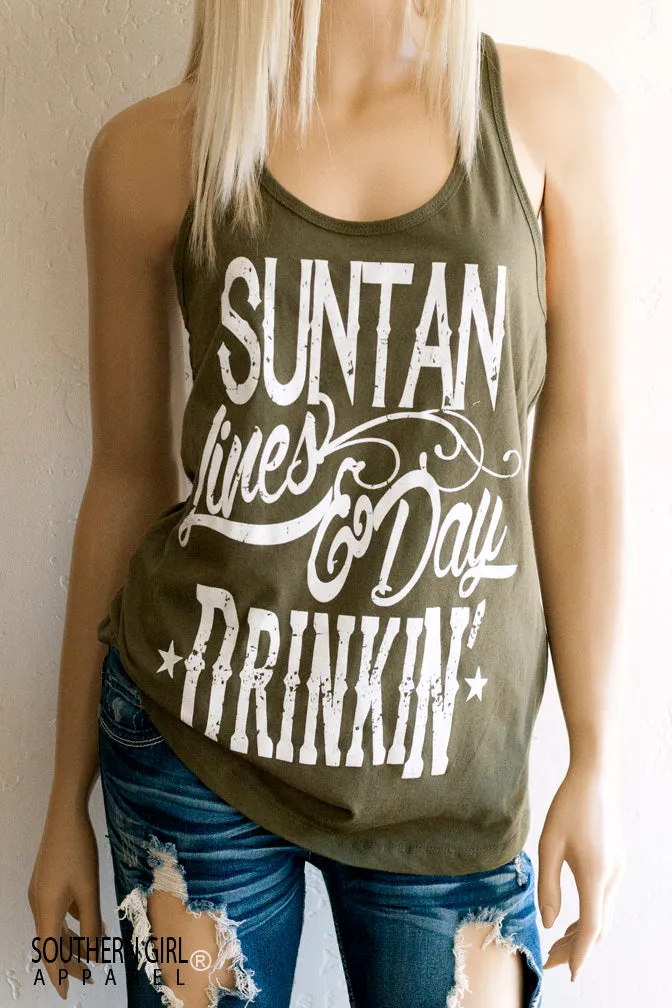 Suntan Lines and Day Drinkin' Racerback Tank Top