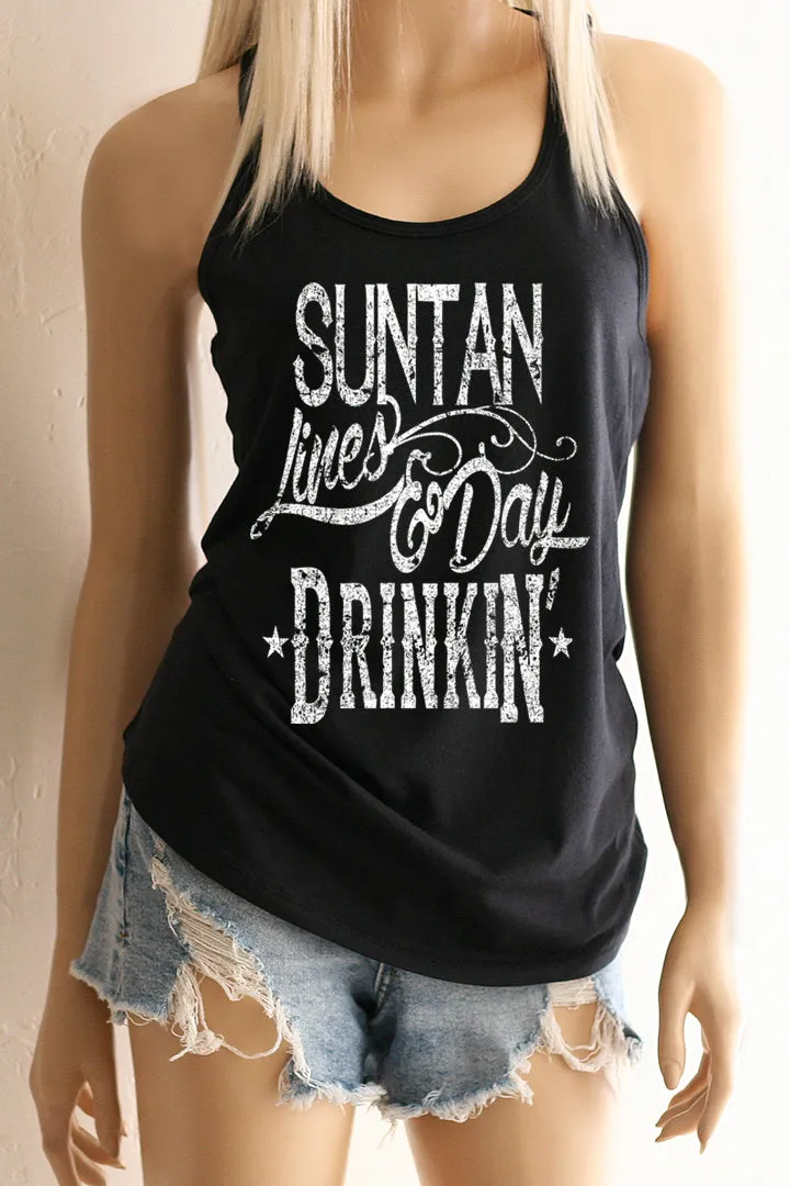 Suntan Lines and Day Drinkin' Racerback Tank Top