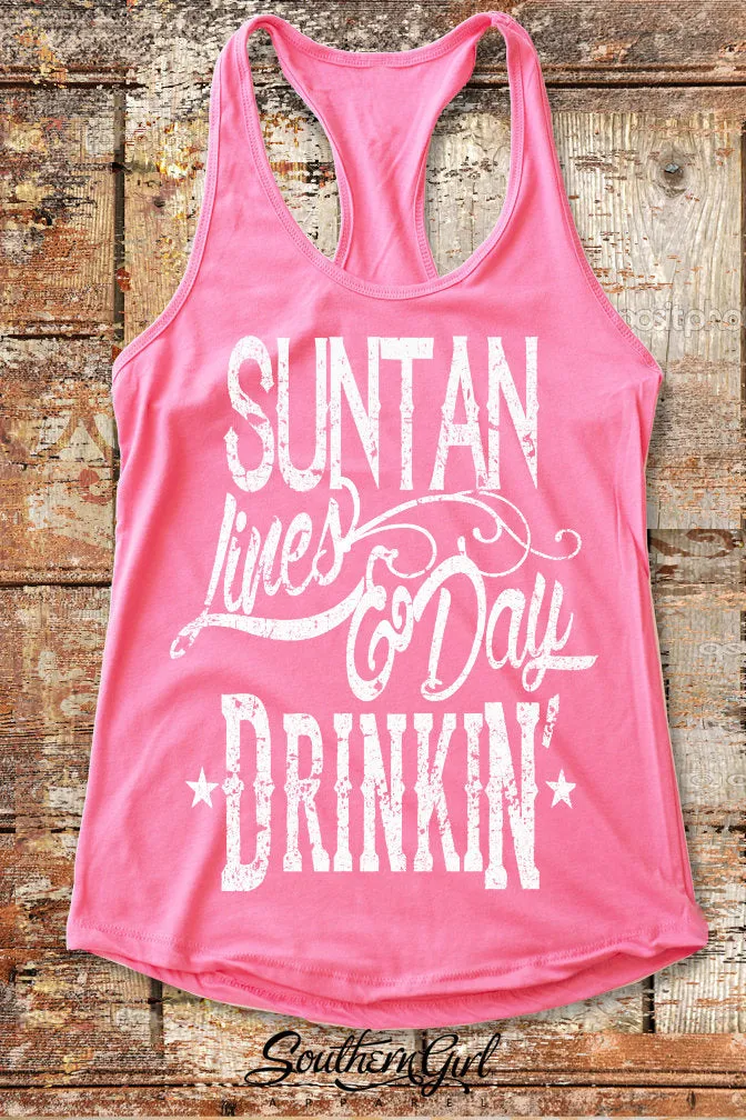 Suntan Lines and Day Drinkin' Racerback Tank Top