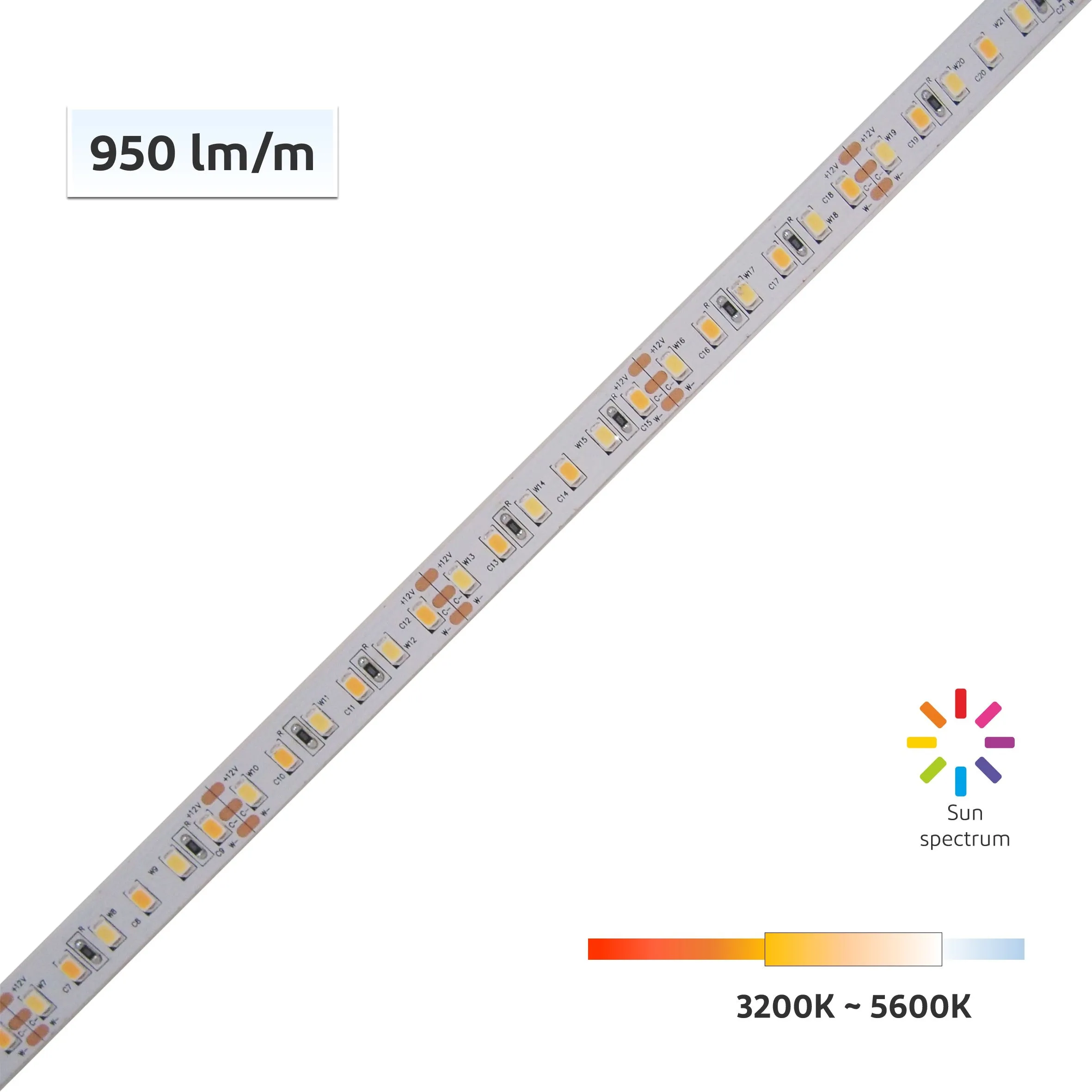 SunWave CRI 98 Tunable White LED Flexible Strip 3200K-5600K - 5m/Reel