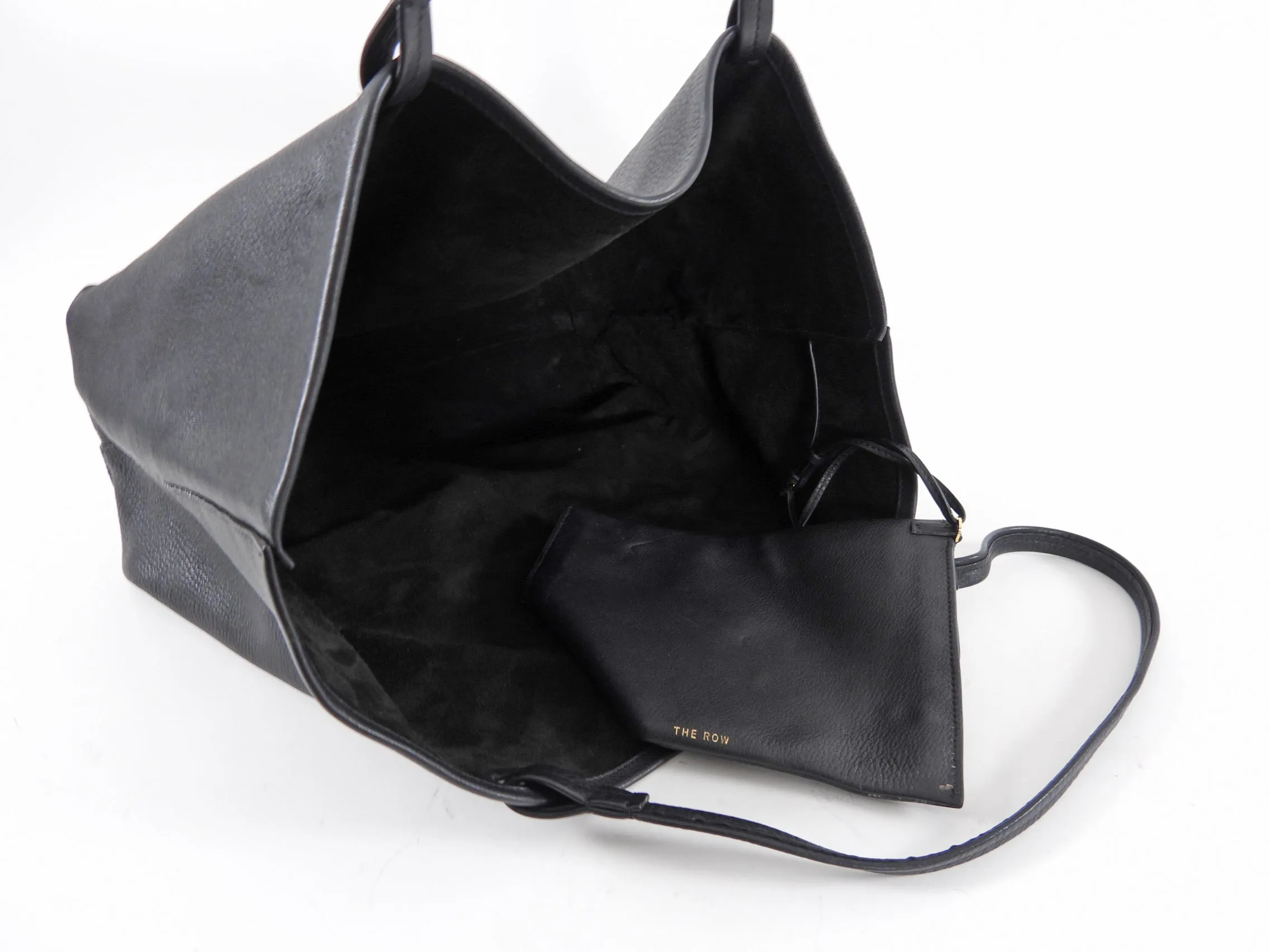 The Row Black Leather Park Three Tote Bag