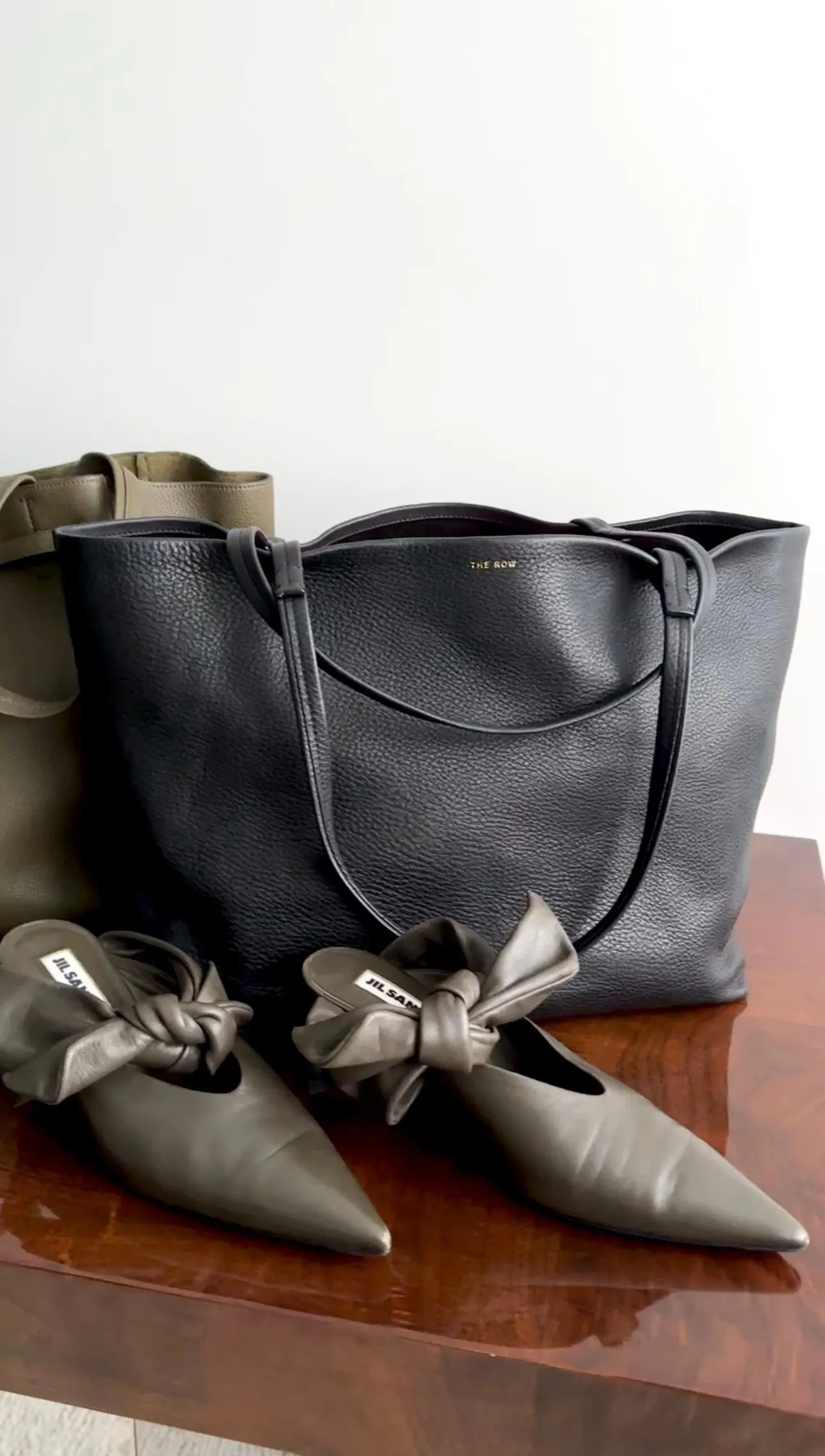 The Row Black Leather Park Three Tote Bag