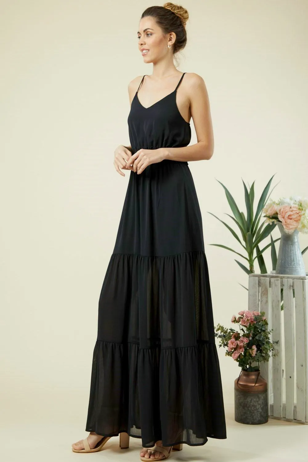 TIERED SOLID MAXI DRESS