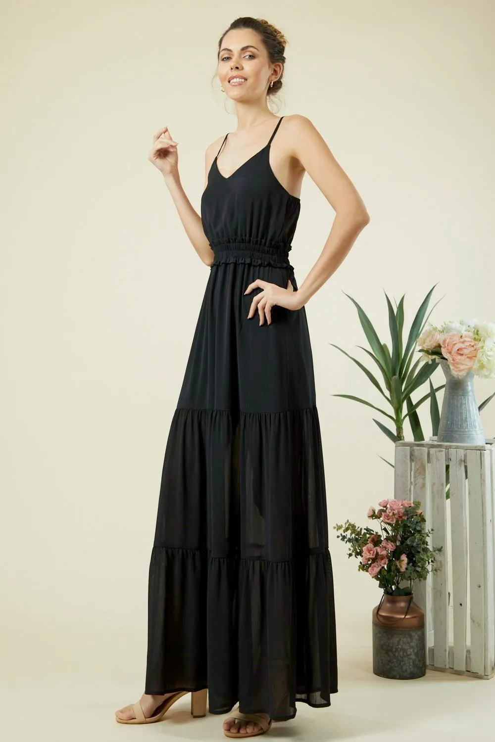 TIERED SOLID MAXI DRESS