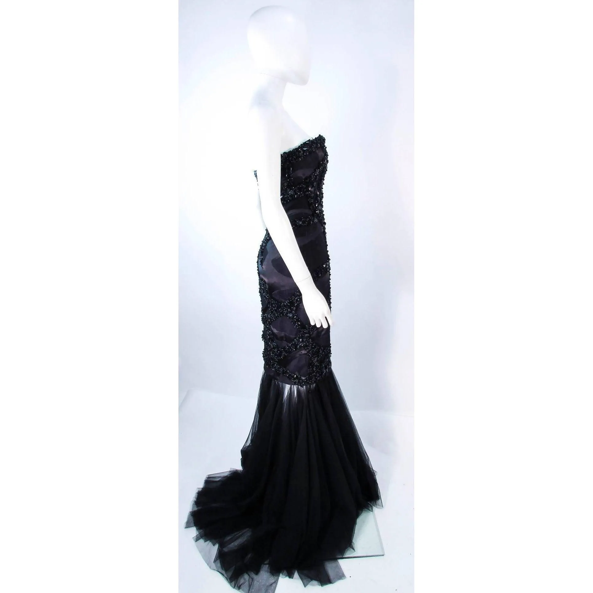 TONY WARD Black Beaded Mesh Gown | US 2-4