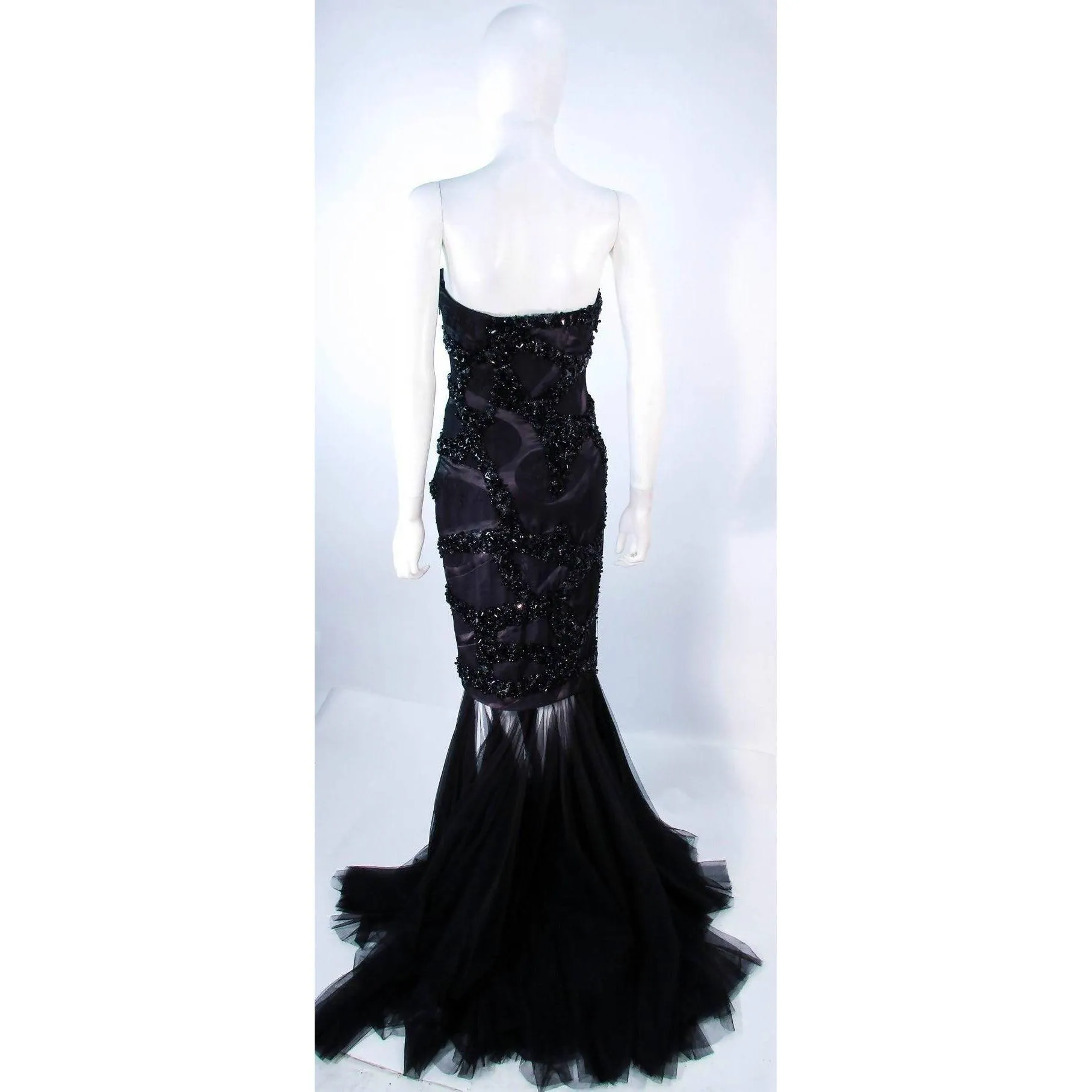 TONY WARD Black Beaded Mesh Gown | US 2-4