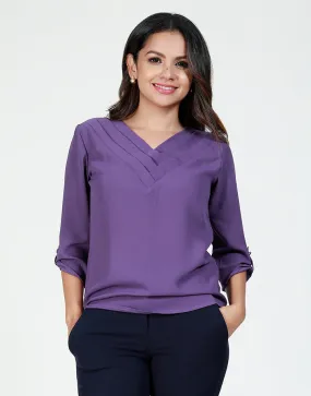 V-Neck Blouse with Pleated Neck Line