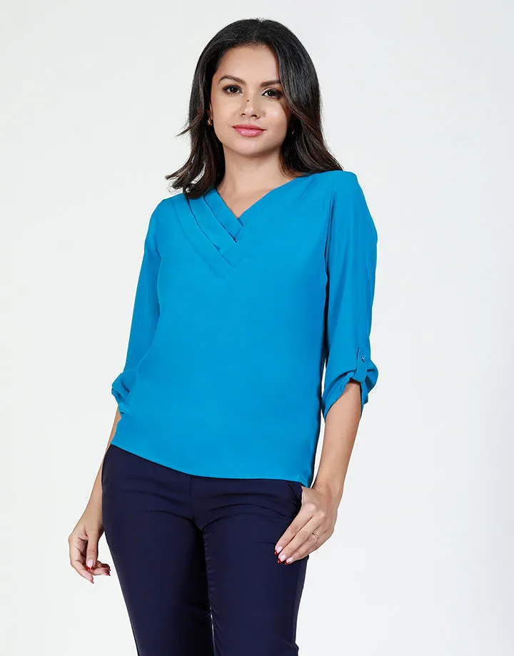 V-Neck Blouse with Pleated Neck Line