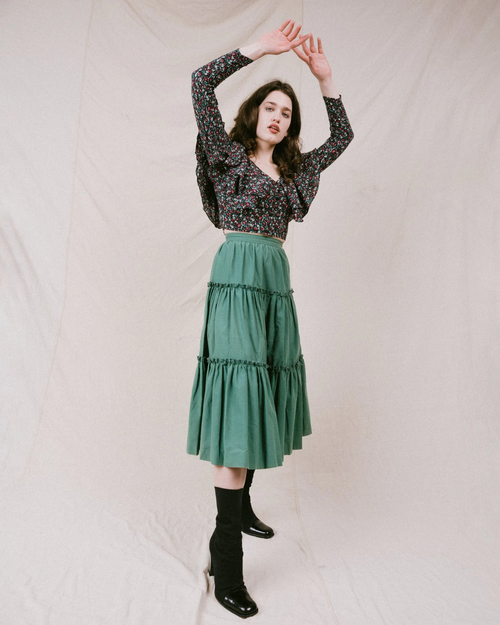 Vintage Teal Green Milkmaid Skirt (XS)