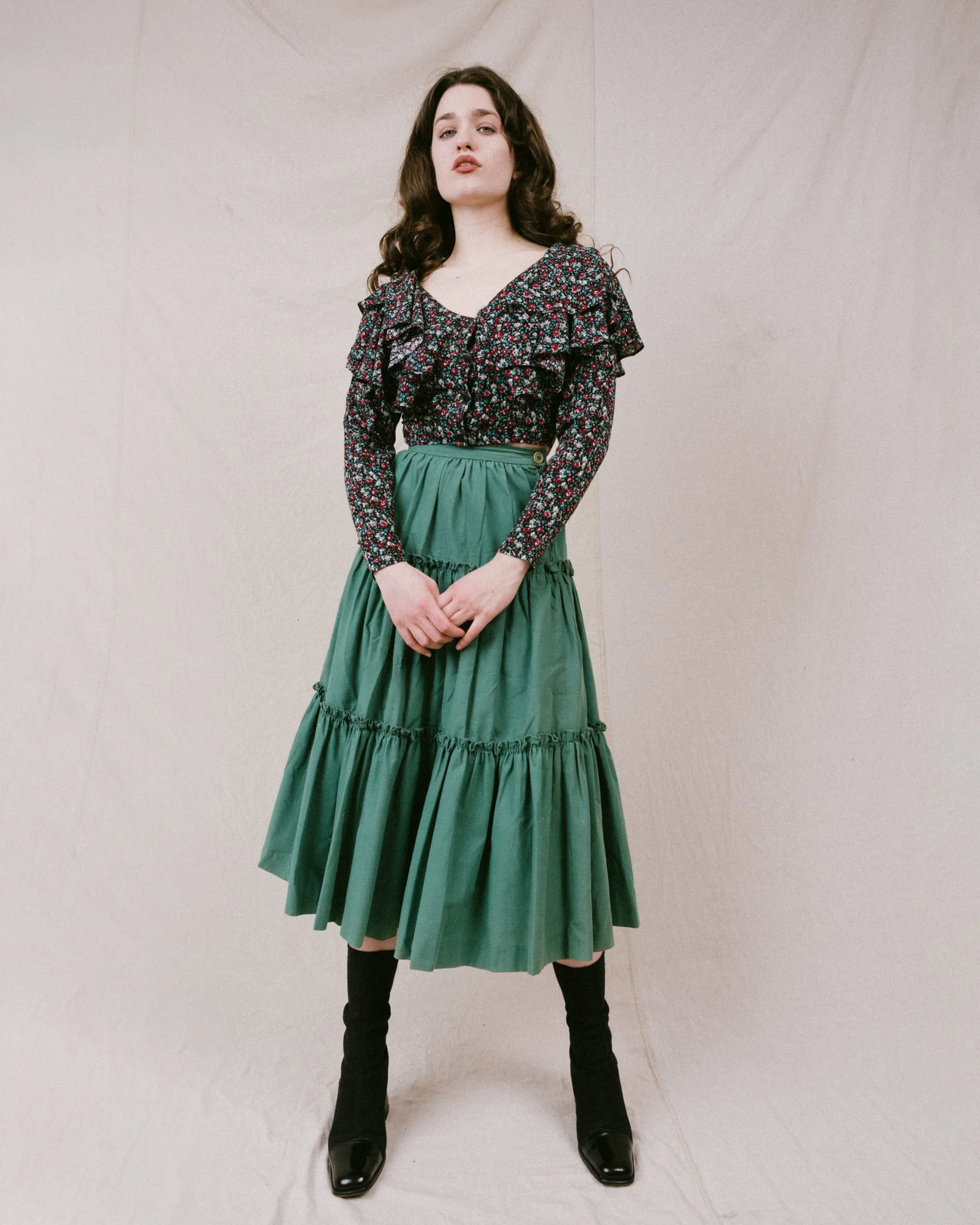 Vintage Teal Green Milkmaid Skirt (XS)