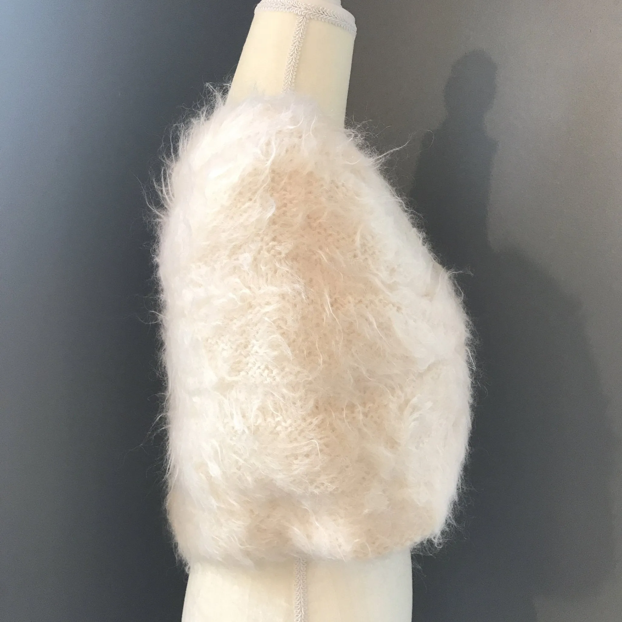 Vintage Winter White Mohair Shrug by Saks Fifth Avenue. Wedding Boleros. Cream Wrap. Bridal Jacket.