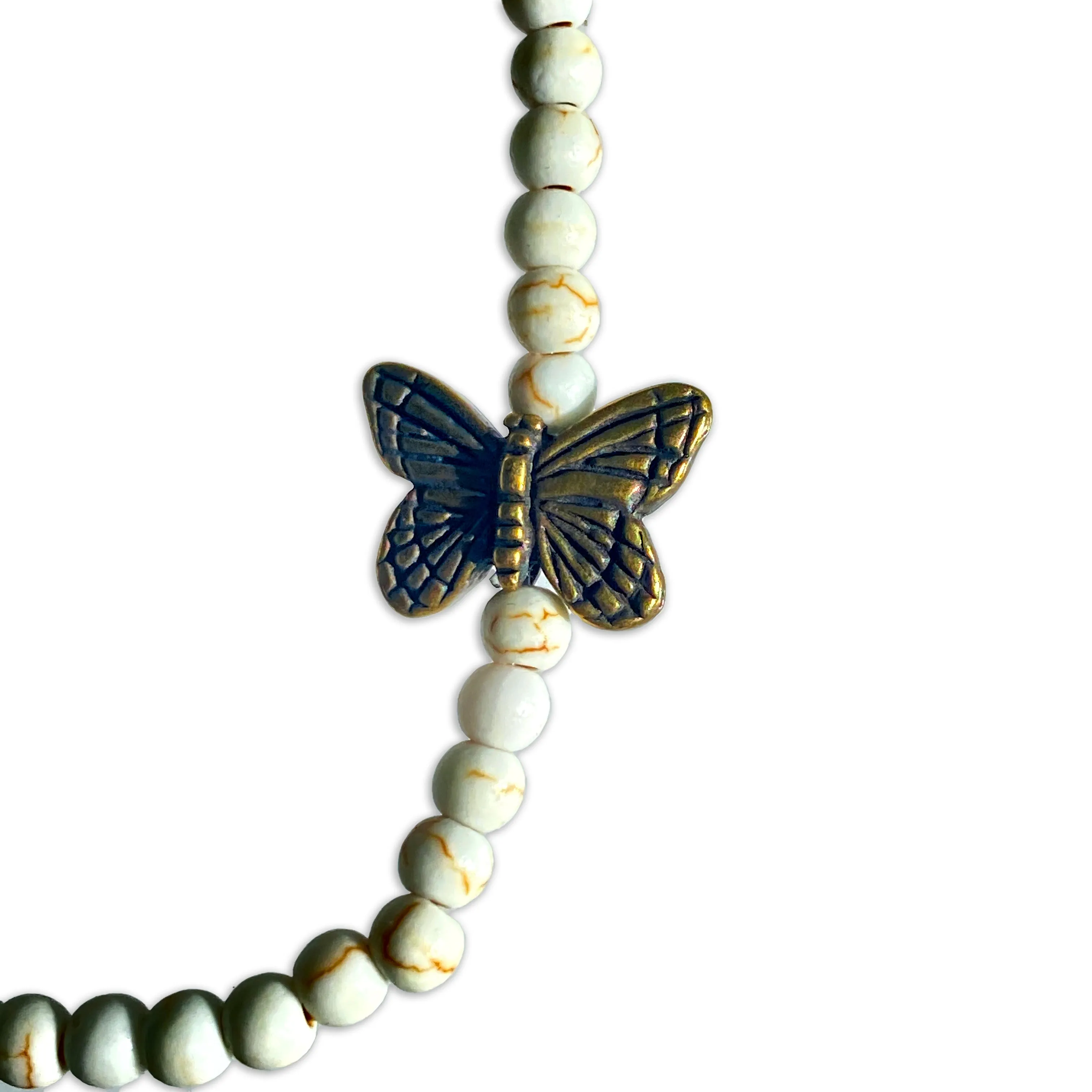 White turquoise gemstone and Brass Butterfly Bracelet