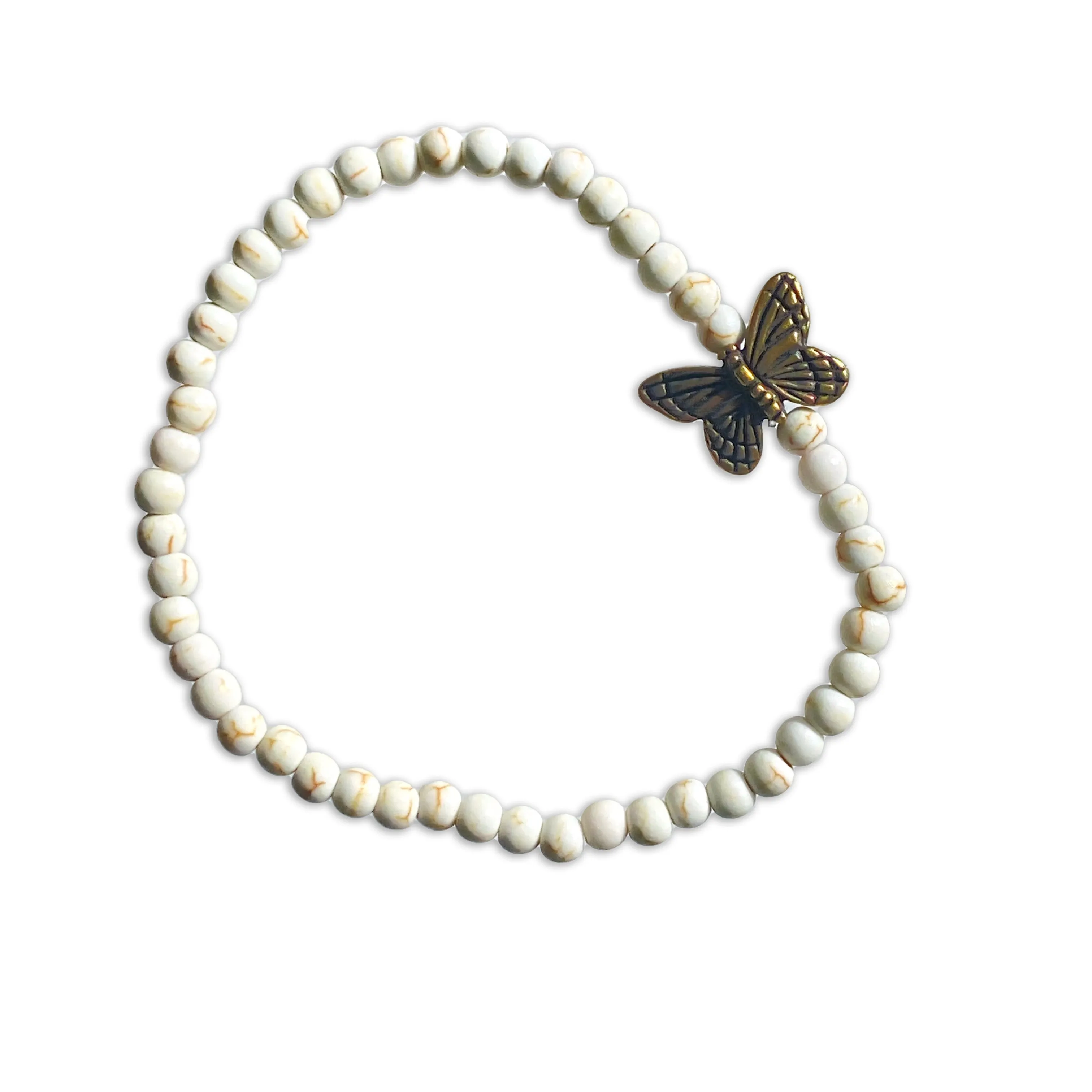 White turquoise gemstone and Brass Butterfly Bracelet