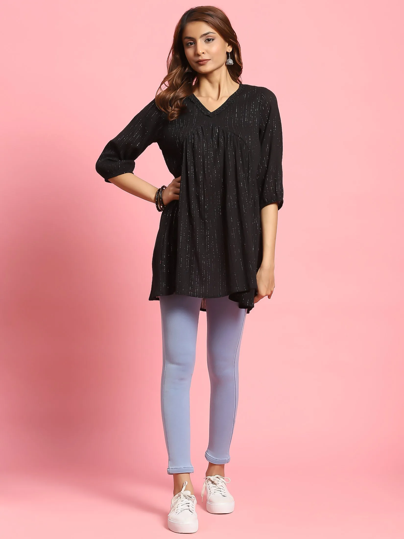 Women Black Solid Tunic